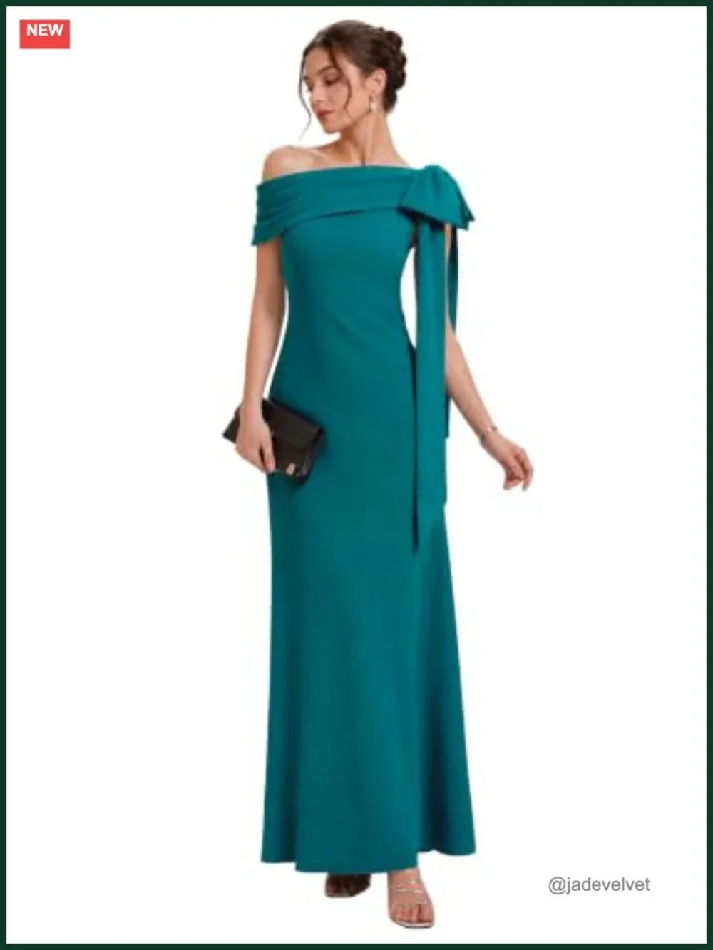 Maxi Formal Wedding Guest Dress One Shoulder Bow Sash Sleeveless Crepe Evening
